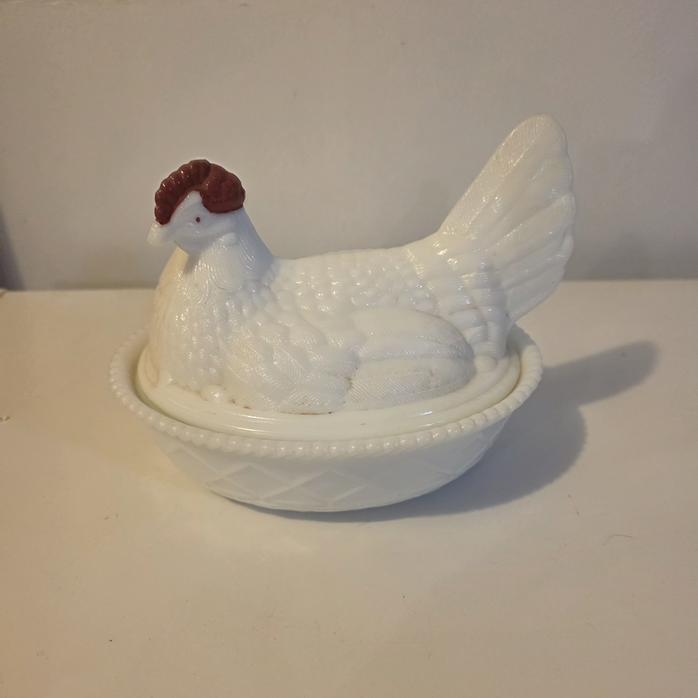 Milk Glass Hen Dish